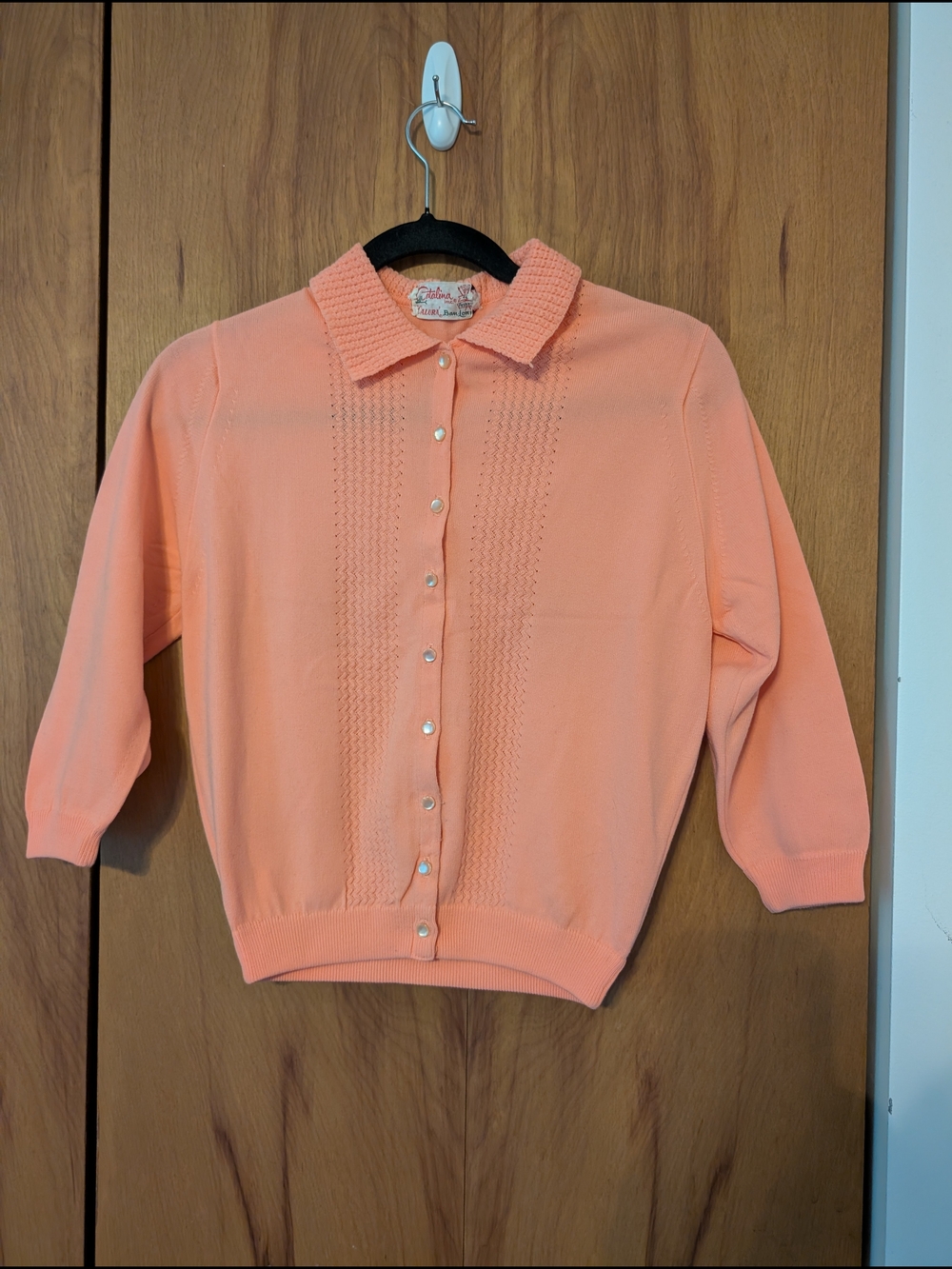 Vintage Catalina Peach Knit Cardigan Calura Ban-Lon Women's Size 10